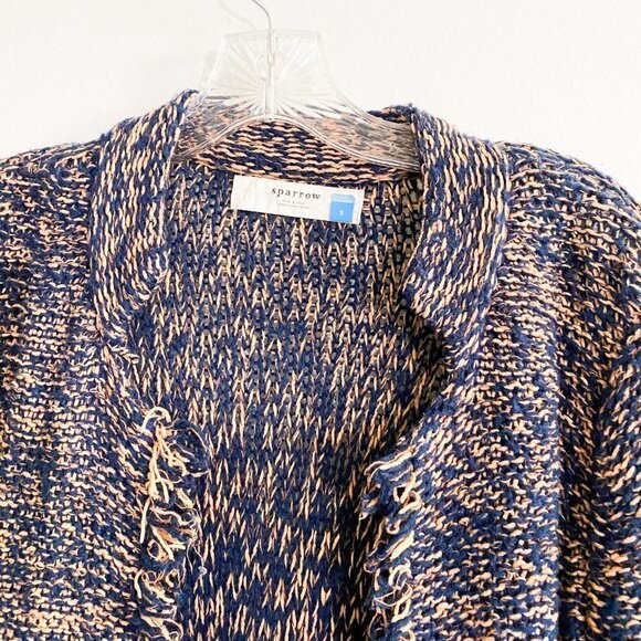 🦋 ANTHROPOLOGIE SPARROW Navy Orange Cardigan Sweater - Picture 4 of 7